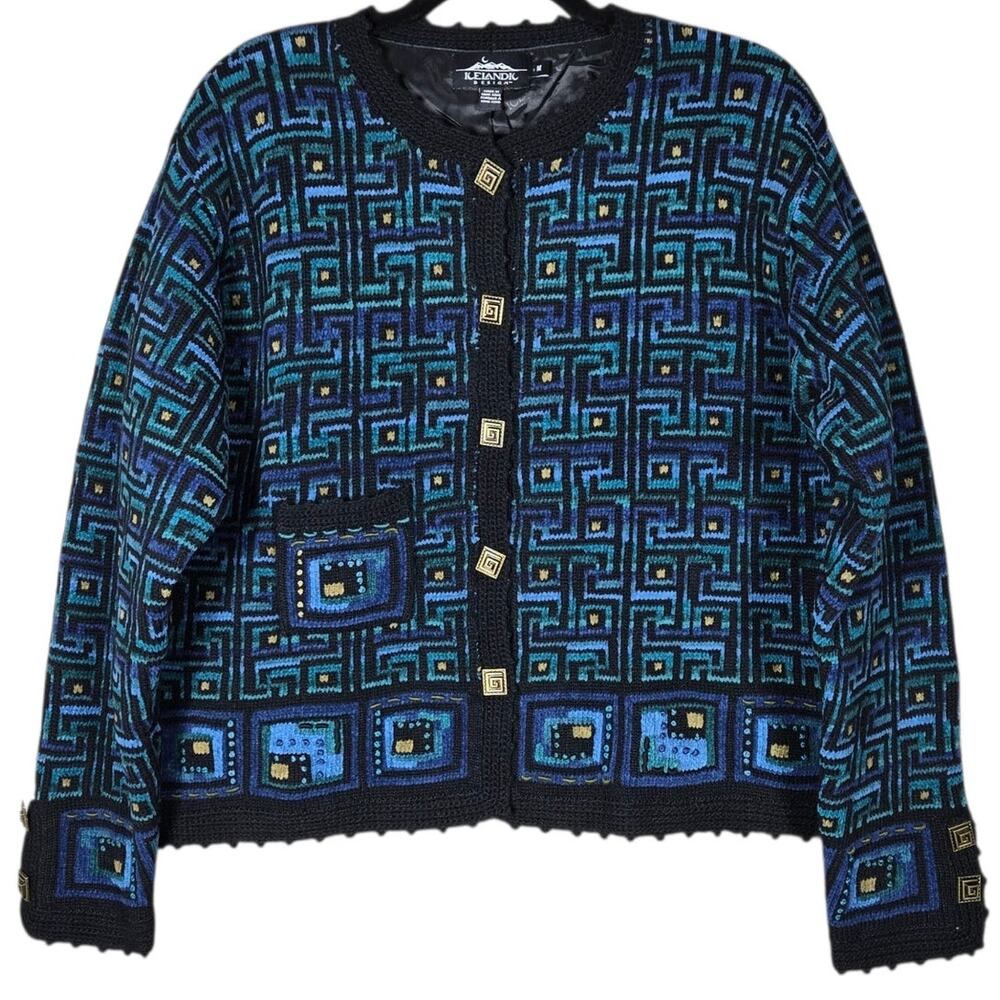 Icelandic Design Cardigan Womens Medium Nordic Wool Sweater‎ Jacket Buttons VTG